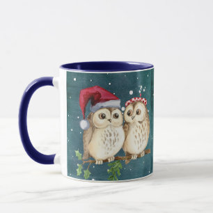 Weihnachten süße weise Eule Wildtier Santas Hut Mü Tasse