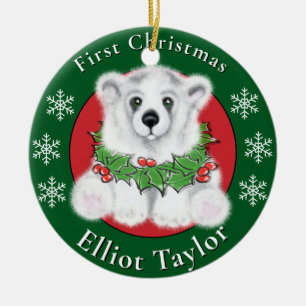 Weihnachten süßer Eisbärjunge, Weihnachtsmann Bärj Keramik Ornament