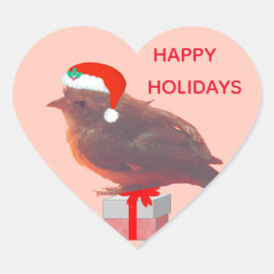 Weihnachten süßer kleiner Vogel Herz-Aufkleber