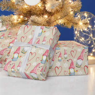Weihnachten Süßer Rosa Gnom Aquarell Geschenkpapier