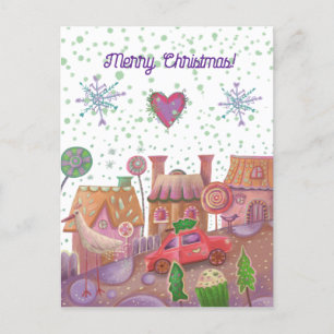 weihnachten süßes auto postkarte