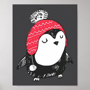 Weihnachten Süßes Baby Pinguin mit Winterhut W_e Poster