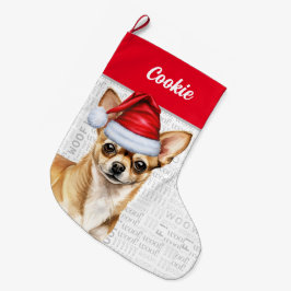 Weihnachten Tan Chihuahua Santa mit dem Namen des  Großer Weihnachtsstrumpf