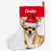 Weihnachten Tan Chihuahua Santa mit dem Namen des  Großer Weihnachtsstrumpf (Rückseite)