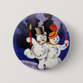 Weihnachten Tanzen Snowmen mit Kerzen Button (Vorderseite)