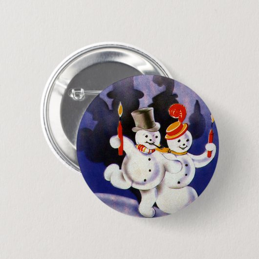 Weihnachten Tanzen Snowmen mit Kerzen Button (Vorne & Hinten)