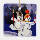 Weihnachten Tanzen Snowmen mit Kerzen Keramikornament (Rückseite)
