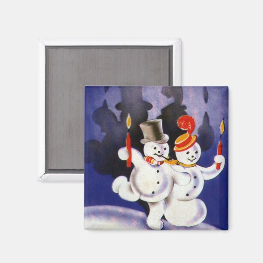 Weihnachten Tanzen Snowmen mit Kerzen Magnet (Vorderseite/Rückseite)