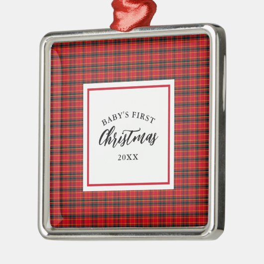 Weihnachten Tartan Kariert Baby's First Christmas Ornament Aus Metall (Links)