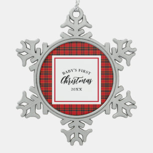 Weihnachten Tartan Kariert Baby's First Christmas Schneeflocken Zinn-Ornament