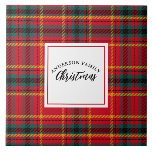 Weihnachten Tartan Kariert Familienname Fliese (Vorderseite)