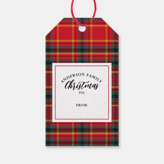 Weihnachten Tartan Kariert Familienname Geschenkanhänger (Vorderseite)