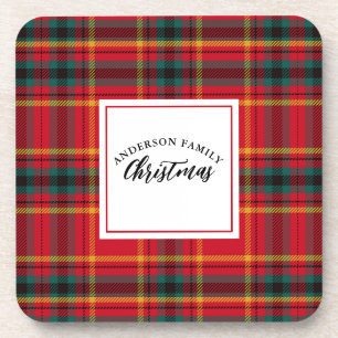 Weihnachten Tartan Kariert Familienname Getränkeuntersetzer