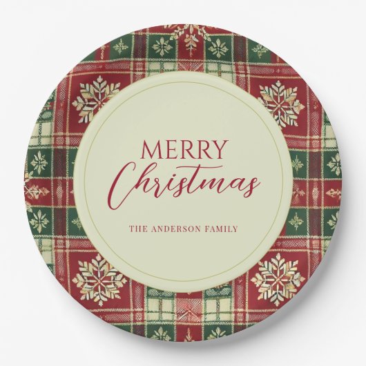 Weihnachten Tartan Kariert Snowflake Rustikal Pappteller (Vorderseite)