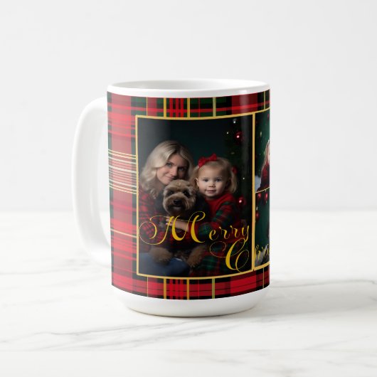 Weihnachten Tartan Kariertes Foto Kaffeetasse (Vorderseite Links)