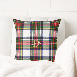 Weihnachten Tartan Monogram Name Holiday Pattern Kissen