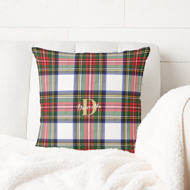 Weihnachten Tartan Monogram Name Holiday Pattern Kissen (Christmas Tartan Monogram Name Holiday Pattern Throw Pillow)
