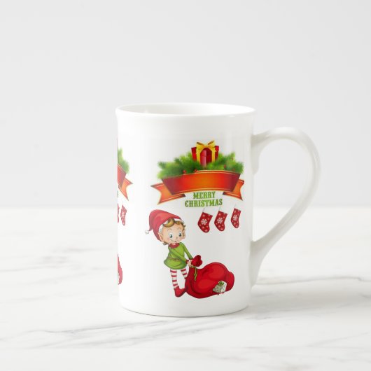 Weihnachten Tasse, frohe Weihnachten, Elf Porzellantasse (Rechts)