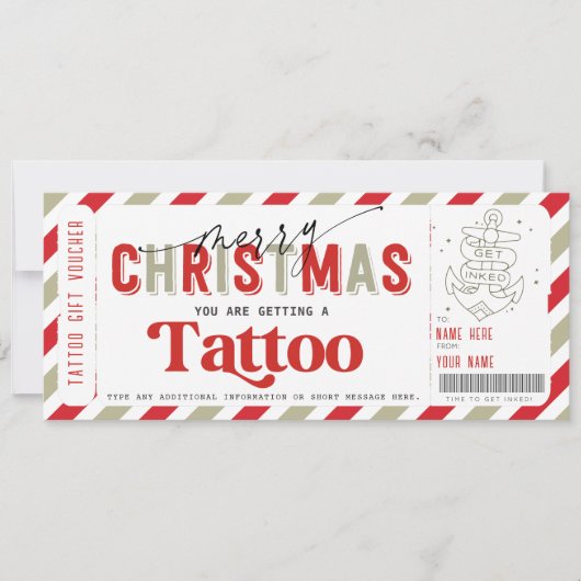 Weihnachten Tattoo Geschenkgutschein Vorlage Idee (Vorderseite)