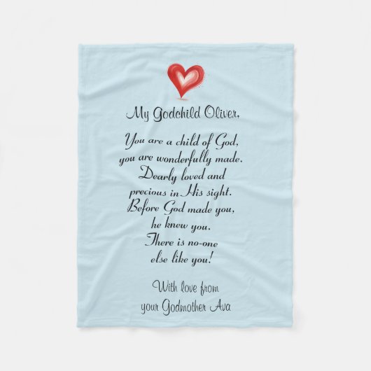 Weihnachten / Taufen Geschenk für Godchild, Custom Fleecedecke (Vorderseite)