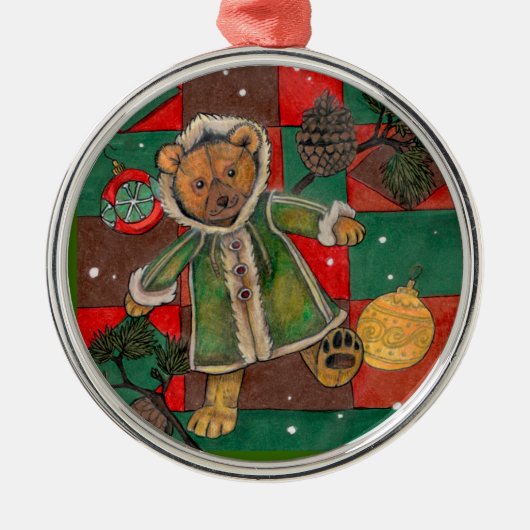 Weihnachten Teddy~ Baum-Ornament Silbernes Ornament (Vorne)