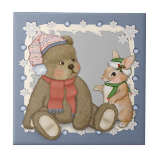 Weihnachten Teddy und Bunny Fliese (Vorderseite)