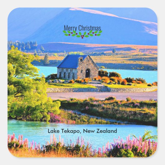 Weihnachten, Tekapo-See, Neuseeland Quadratischer Aufkleber (Vorderseite)
