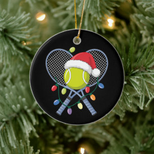 Weihnachten Tennis Schläger Ball Santa Hut Lichter Keramik Ornament