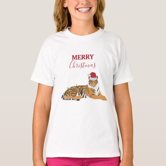 Weihnachten Tiger Funny Animes mit Weihnachtsmannm T-Shirt (Vorderseite)