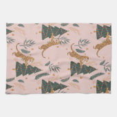 "Weihnachten Tiger mit Weihnachtsbaum Rosa Geschirrtuch (Horizontal)