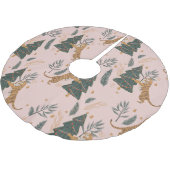 "Weihnachten Tiger mit Weihnachtsbaum Rosa Polyester Weihnachtsbaumdecke (Schrägansicht)