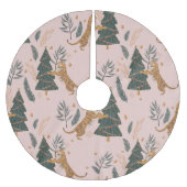 "Weihnachten Tiger mit Weihnachtsbaum Rosa Polyester Weihnachtsbaumdecke (Vorderseite)