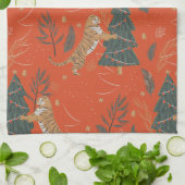 Weihnachten Tiger und Weihnachtsbaum Geschirrtuch (Gefaltet)