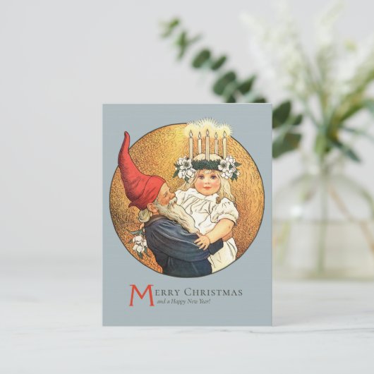 Weihnachten Tomte und süße kleine Lucia Mädchen CC Postkarte (Stehend Vorderseite)