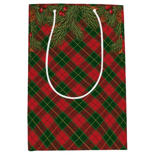 Weihnachten Traditioneller Karierter Tartan Mittlere Geschenktüte (Vorderseite)