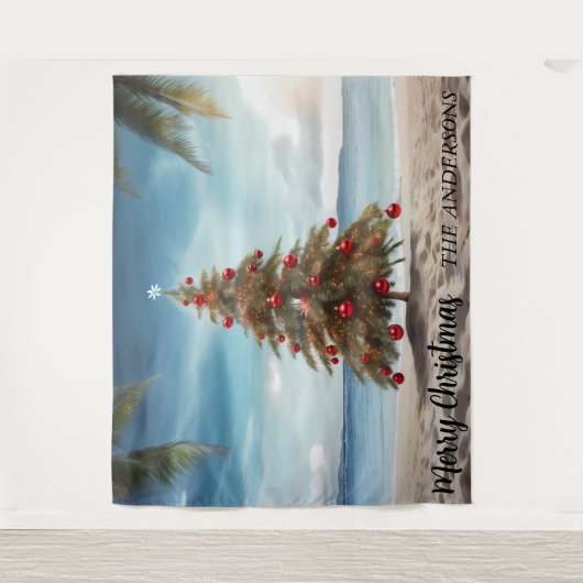 Weihnachten Tree Beach Foto Hintergrund Wandteppich (Vorderseite)