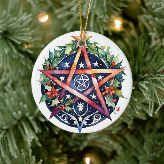 Weihnachten Tree Winter Solstice Holly Wicca Penta Keramik Ornament (Baum)