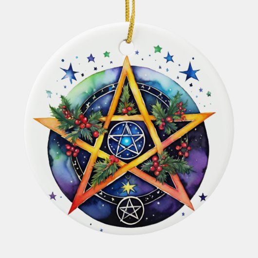 Weihnachten Tree Winter Solstice Holly Wicca Penta Keramik Ornament (Vorne)