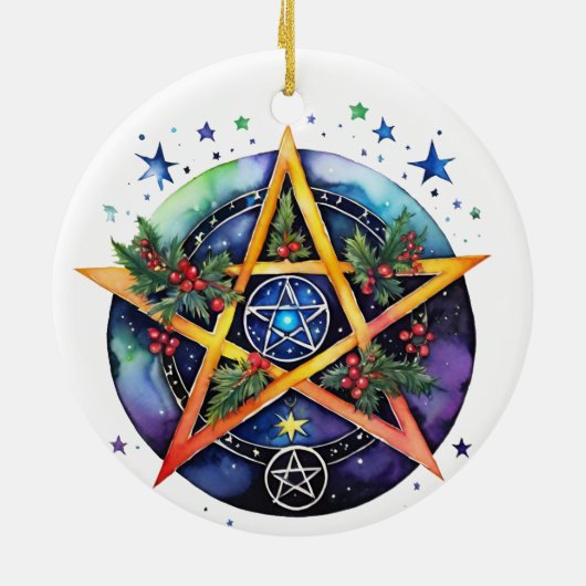 Weihnachten Tree Winter Solstice Holly Wicca Penta Keramik Ornament (Hinten)