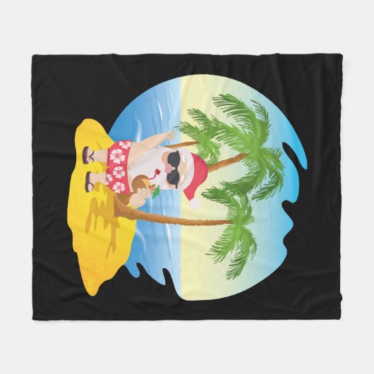 Weihnachten Tropical Beach Funny Santa Claus Fleecedecke (Vorderseite (Horizontal))
