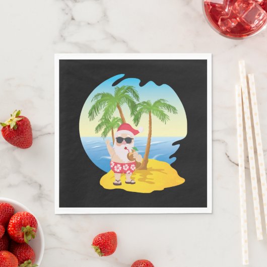 Weihnachten Tropical Beach Funny Santa Claus Serviette (Beispiel)
