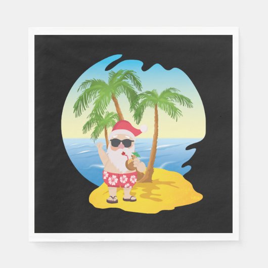 Weihnachten Tropical Beach Funny Santa Claus Serviette (Vorderseite)