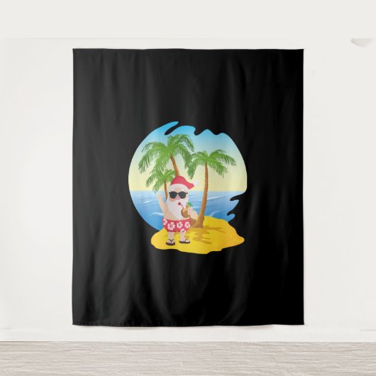Weihnachten Tropical Beach Funny Santa Claus Wandteppich (Vorderseite)