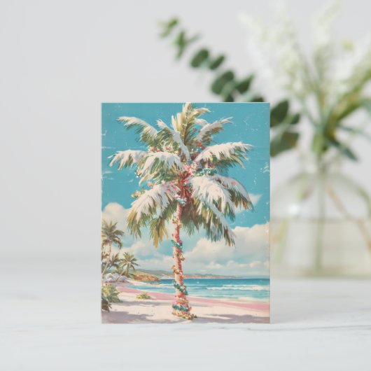 Weihnachten Tropical Beach Palm Tree Postkarte (Stehend Vorderseite)