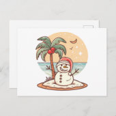 Weihnachten - Tropical Beach Snowman mit Palmen Tr Postkarte (Vorne/Hinten)