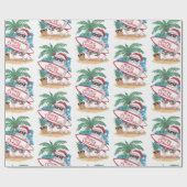 Weihnachten Tropical Palm Tree Beach Surfen Santa Geschenkpapier (Flach)