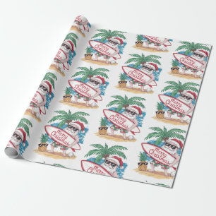 Weihnachten Tropical Palm Tree Beach Surfen Santa Geschenkpapier