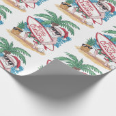 Weihnachten Tropical Palm Tree Beach Surfen Santa Geschenkpapier (Ecke)