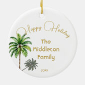 Weihnachten Tropical Palm Tree Gold Merry Keramik Ornament (Hinten)