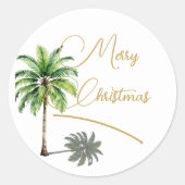 Weihnachten Tropical Palm Tree Gold Merry Runder Aufkleber (Vorderseite)